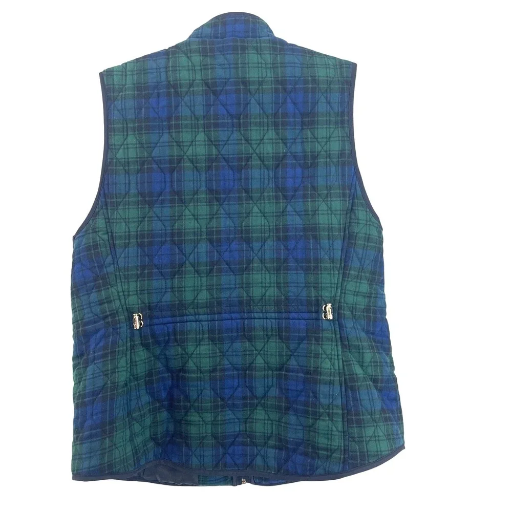 Croft & Barrow Quilted Vest Womens M Blue Green Plaid‎ Preppy Hiking Gorpcore